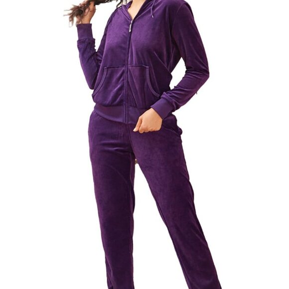 Velour Tracksuit Set Zip Hoodie Sweatpants Y2K Retro Lounge Athletic Wear